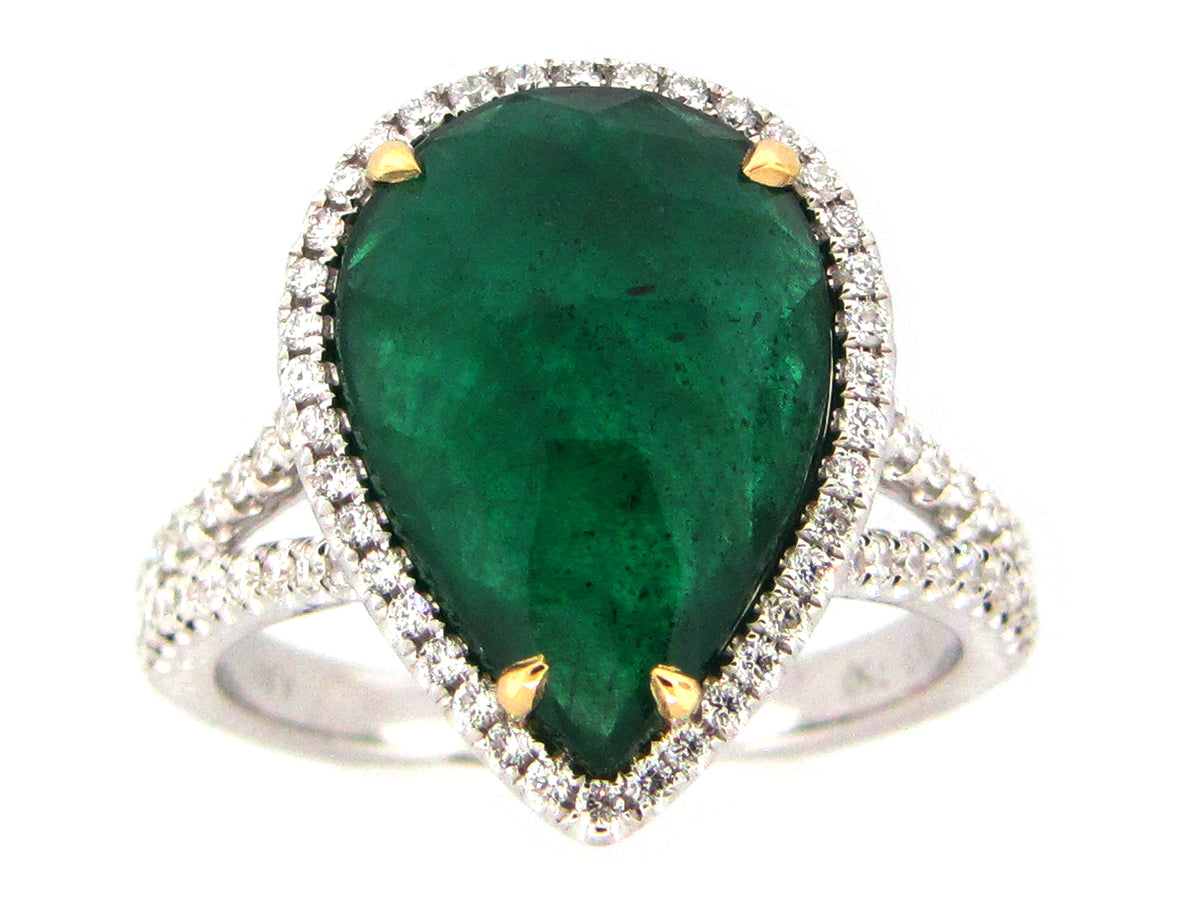 EMERALD & DIAMOND RING, 18KT (O)
