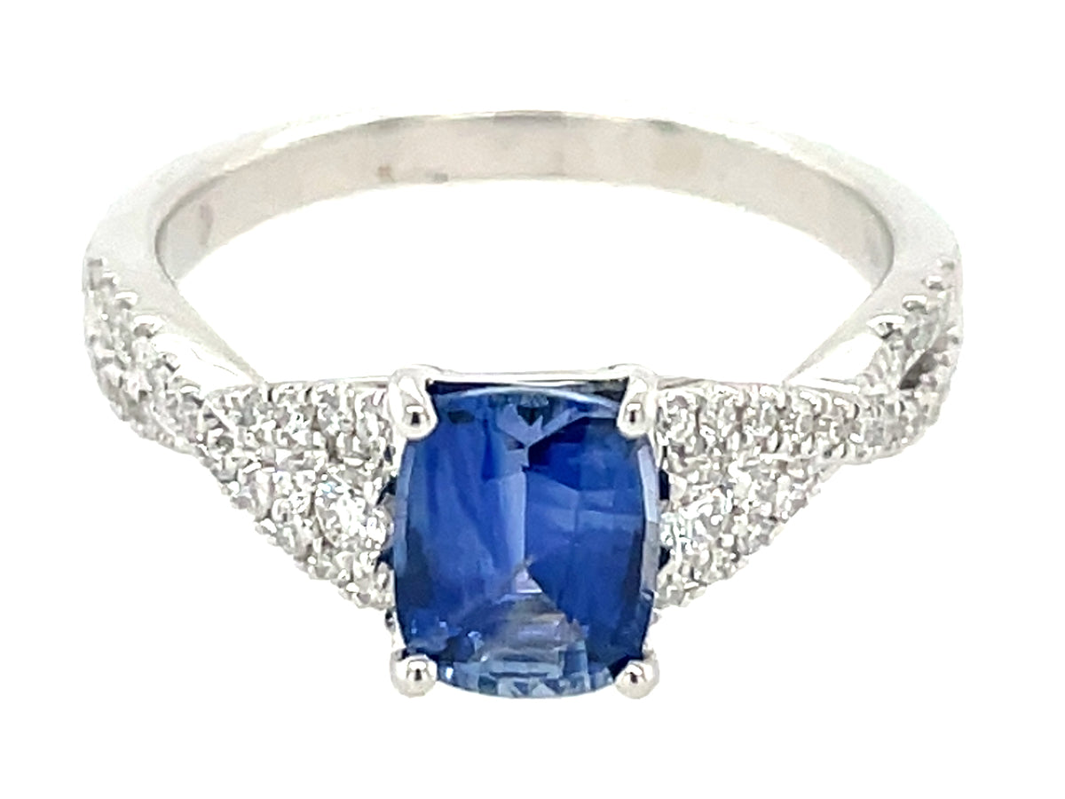 Sapphire Cushion Diamond Bypass Ring
