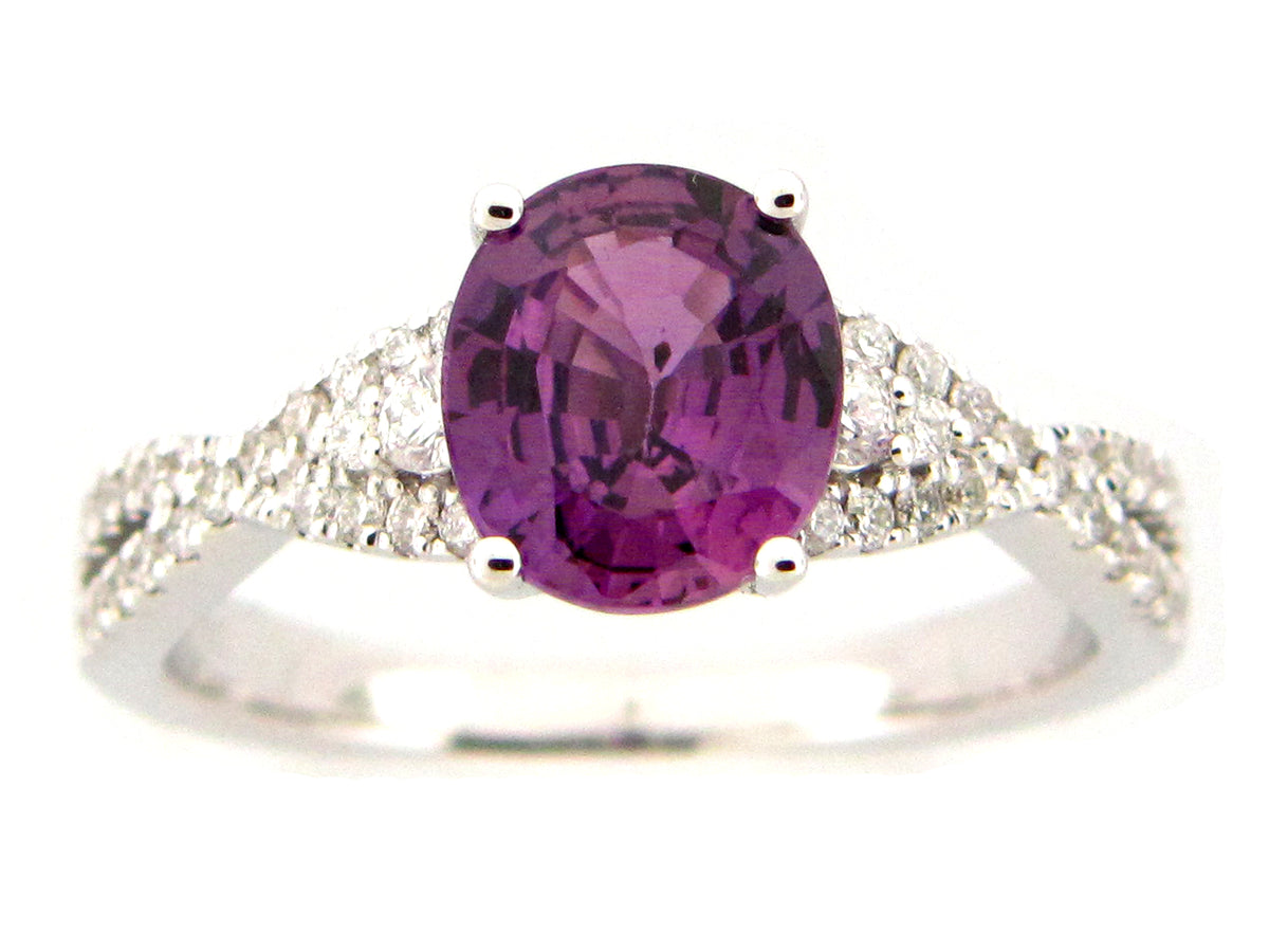 PURPLE SAPPHIRE & DIAMOND RING, 18KW (H)
