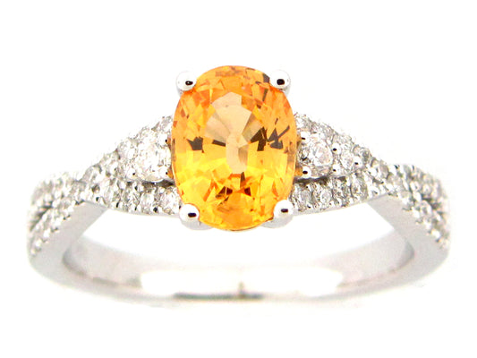 YELLOW SAPPHIRE & DIAMOND RING, 18KW (H/U)