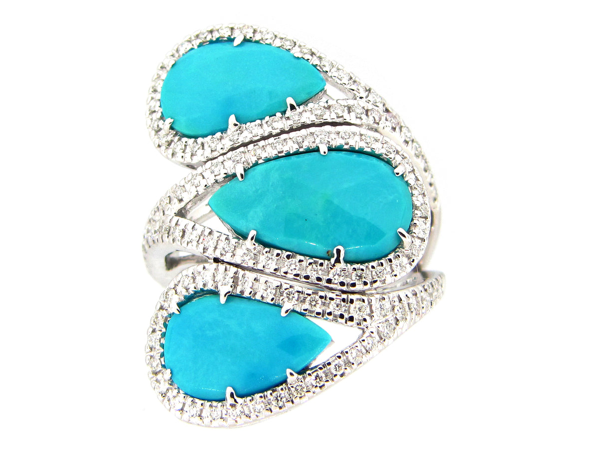 TURQUOISE & DIAMOND RING, 18KW (H)