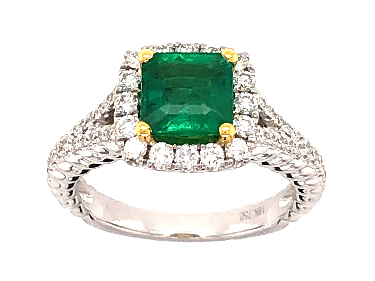 EMERALD & DIAMOND RING, 18KWY (O)