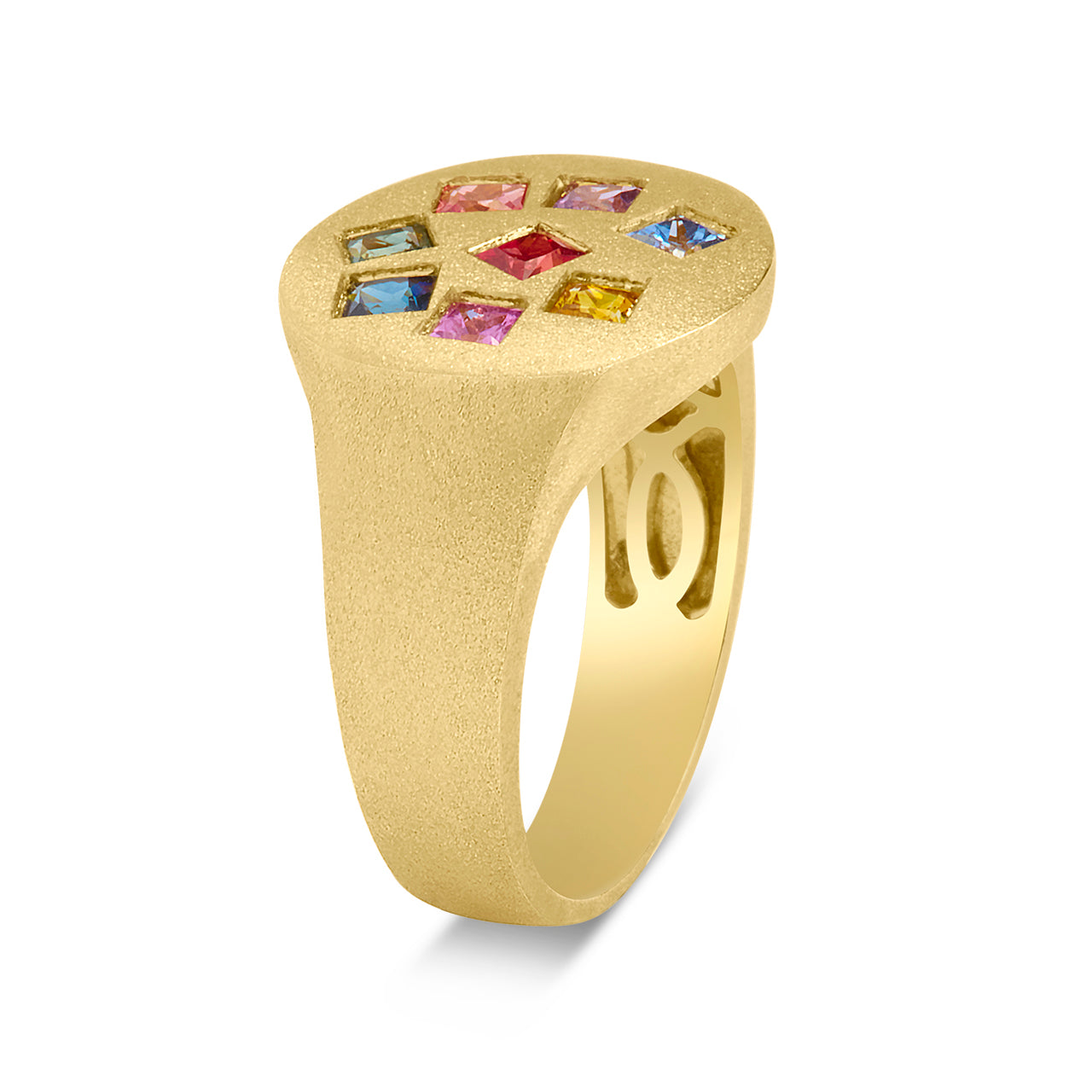Rainbow Sapphire Princess Scatter Signet Ring