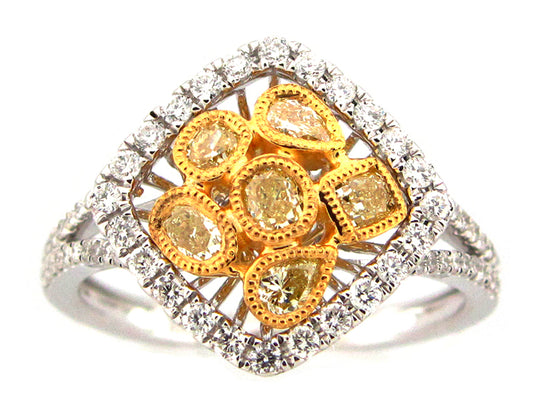 YELLOW & WHITE DIAMOND RING, 18KT (N)