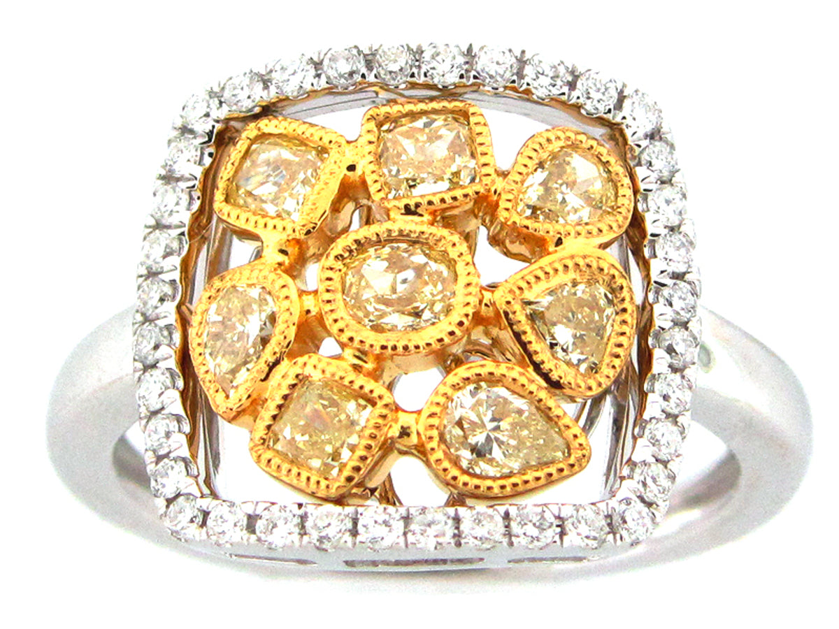 YELLOW & WHITE DIAMOND RING, 18KT (N)