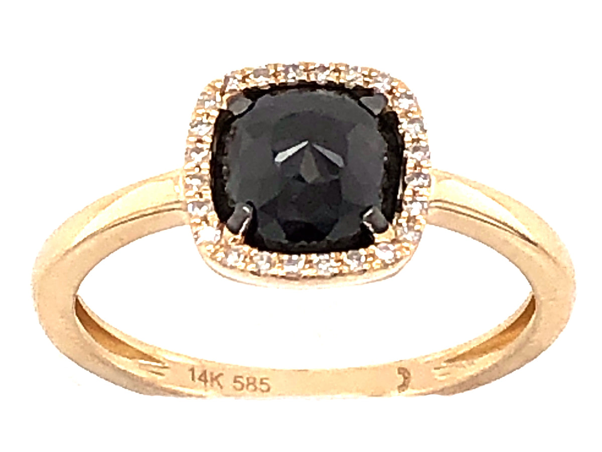ROSE CUT BLACK CUSHION & WHITE DIAMOND HALO RING