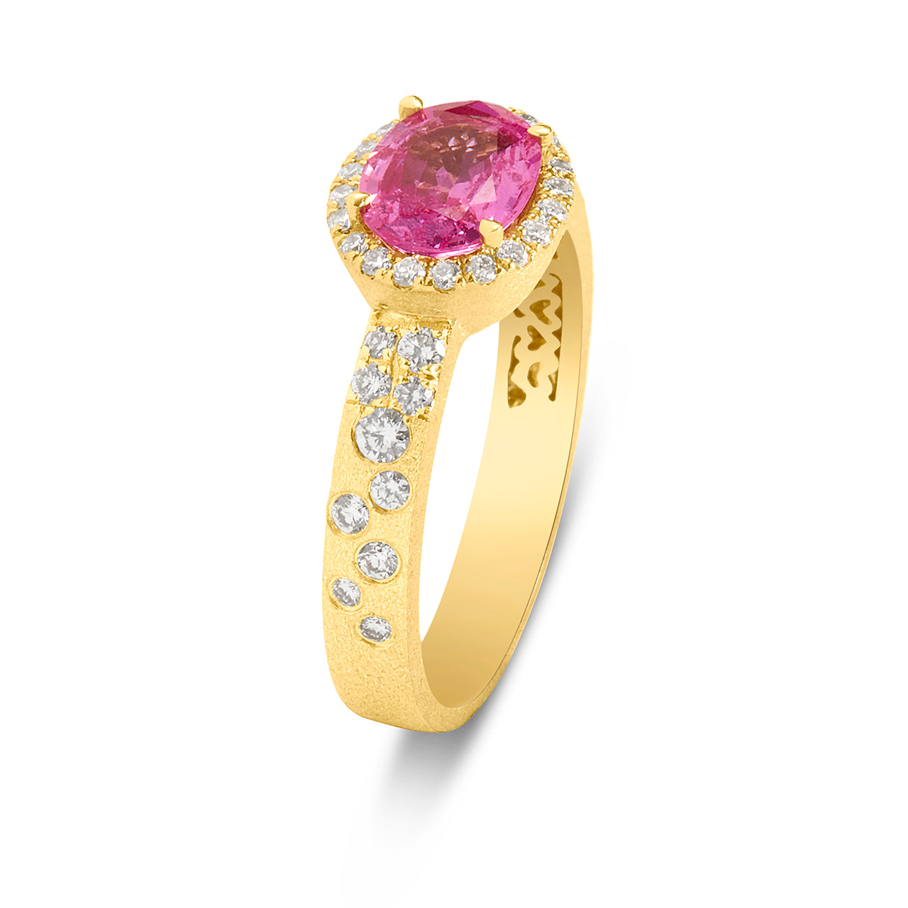 Pink Sapphire & Diamond Confetti East-West Ring