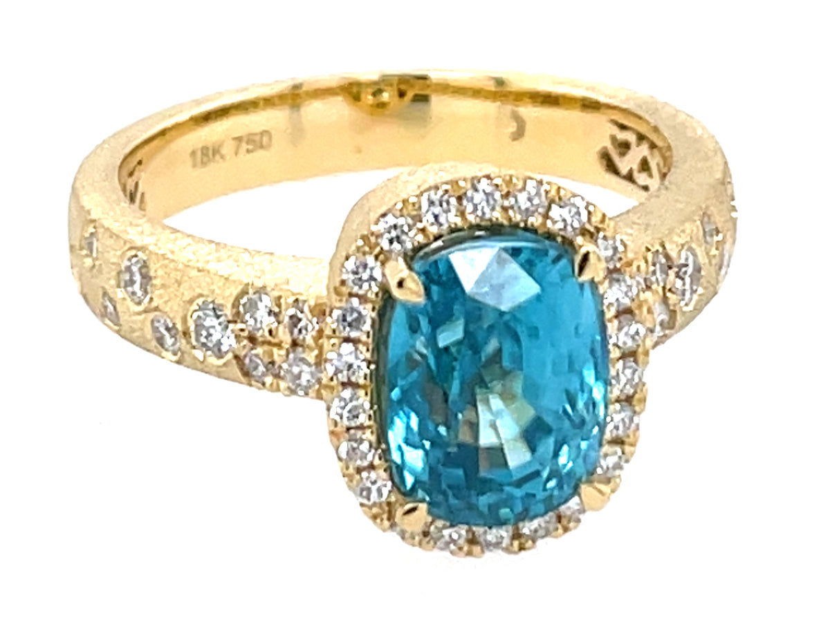 Blue Zircon Diamond Halo Confetti Ring, Satin Finish