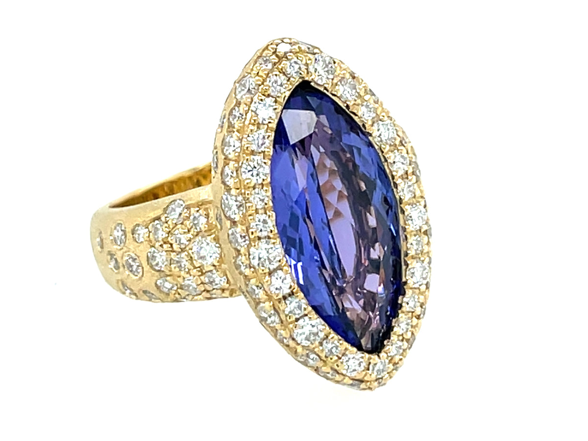 Tanzanite Marquise Diamond Confetti Halo Ring, 22x13mm, Satin Finish