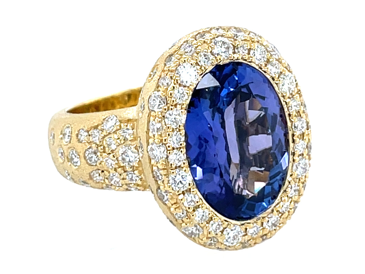 Tanzanite Oval Diamond Halo Confetti Ring, Satin Finish