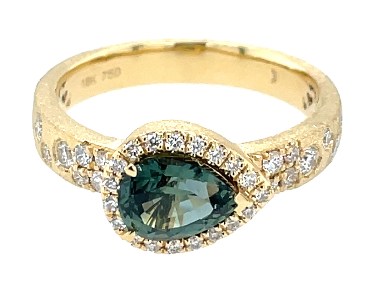 Natural No Heat Green Sapphire P/S Diamond Halo Confetti Ring, Satin Finish