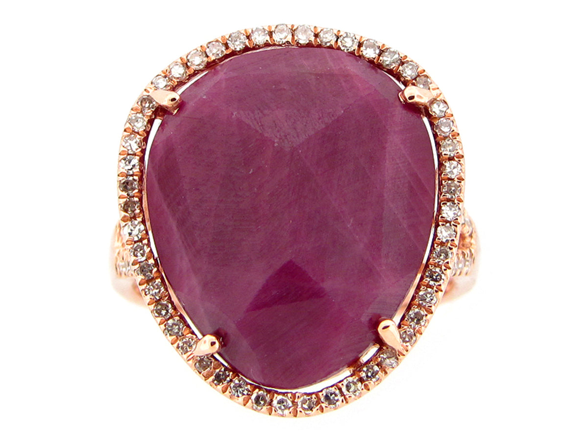ROSE CUT RUBY & WHITE DIAMOND RING, 14KR (N)