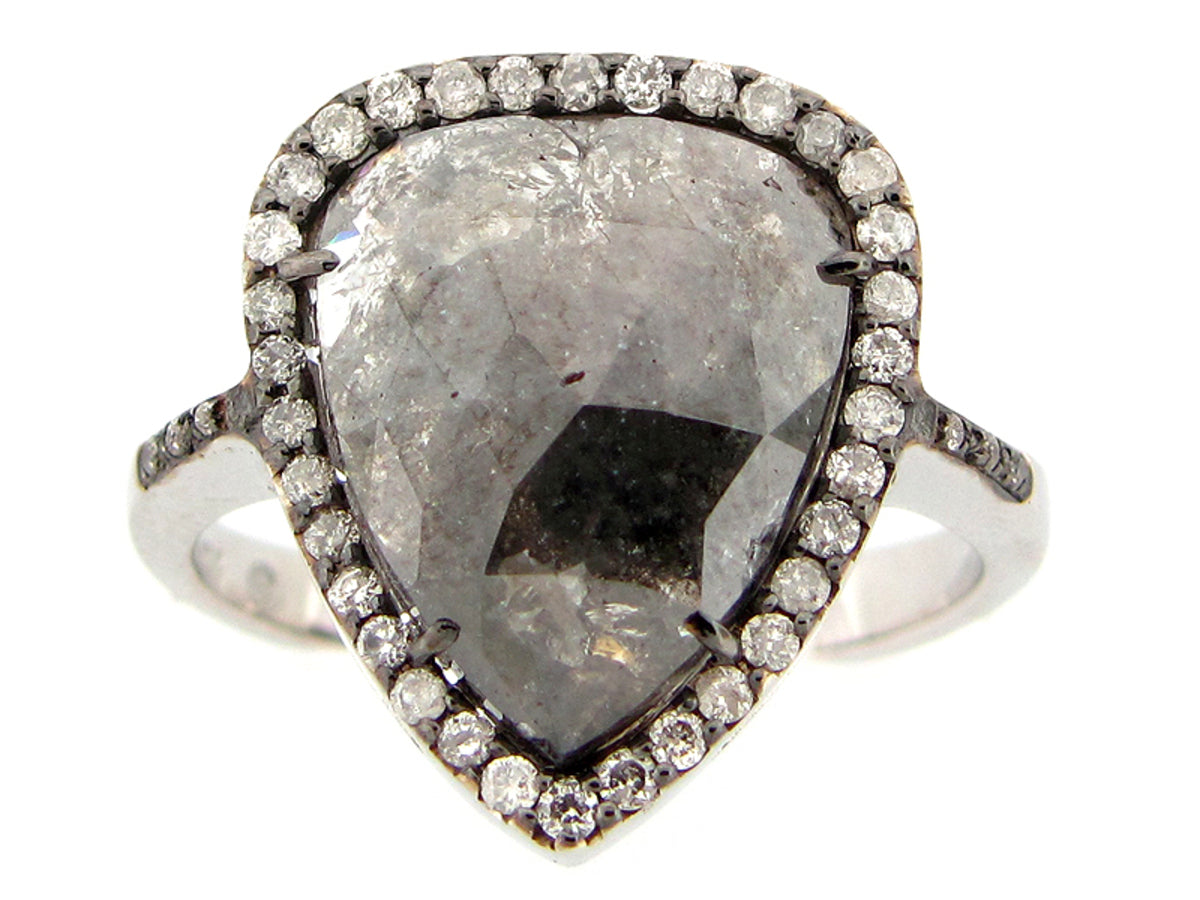 ROSE ROUGH CUT FANCY COLOR DIAMOND RING, 18KW (N), CENTER=4.35