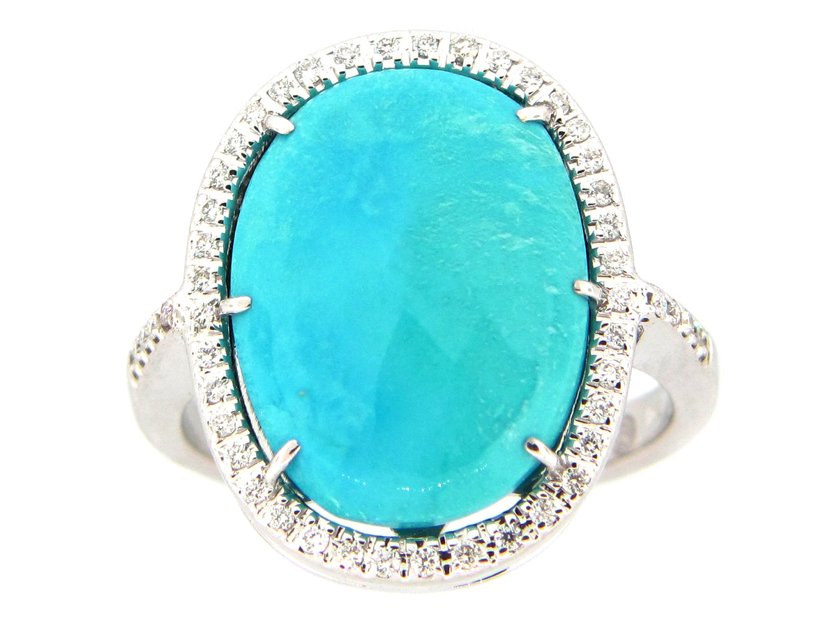 TURQUOISE & DIAMOND RING, 18KW (I)