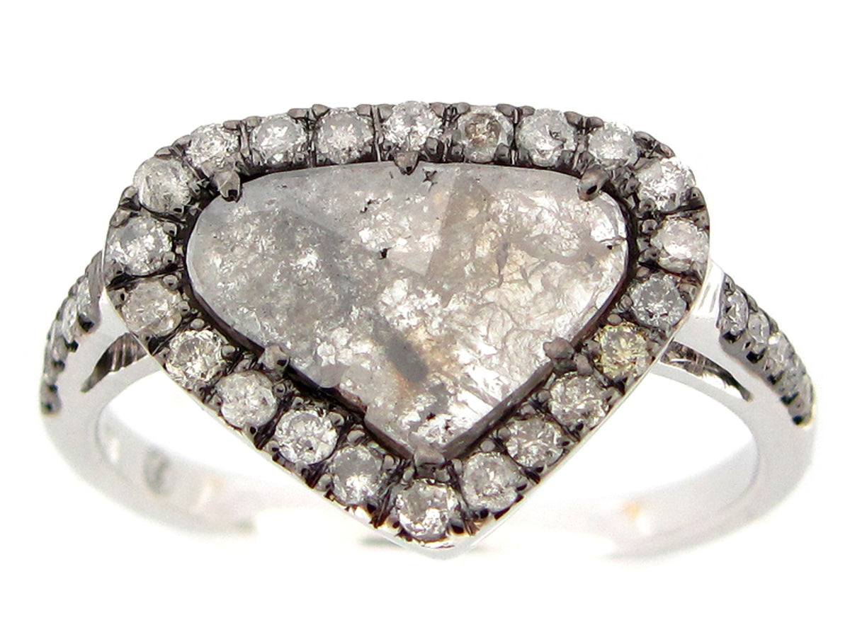 ROSE CUT SLICE GRAY DIAMOND RING, 18KW (N)