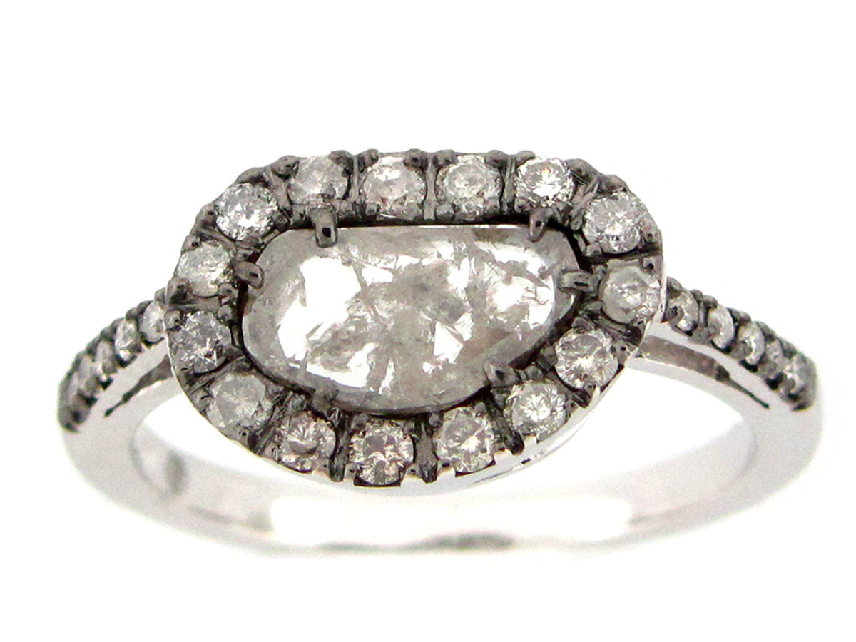 ROSE CUT SLICE GRAY DIAMOND RING, 18KW (N)