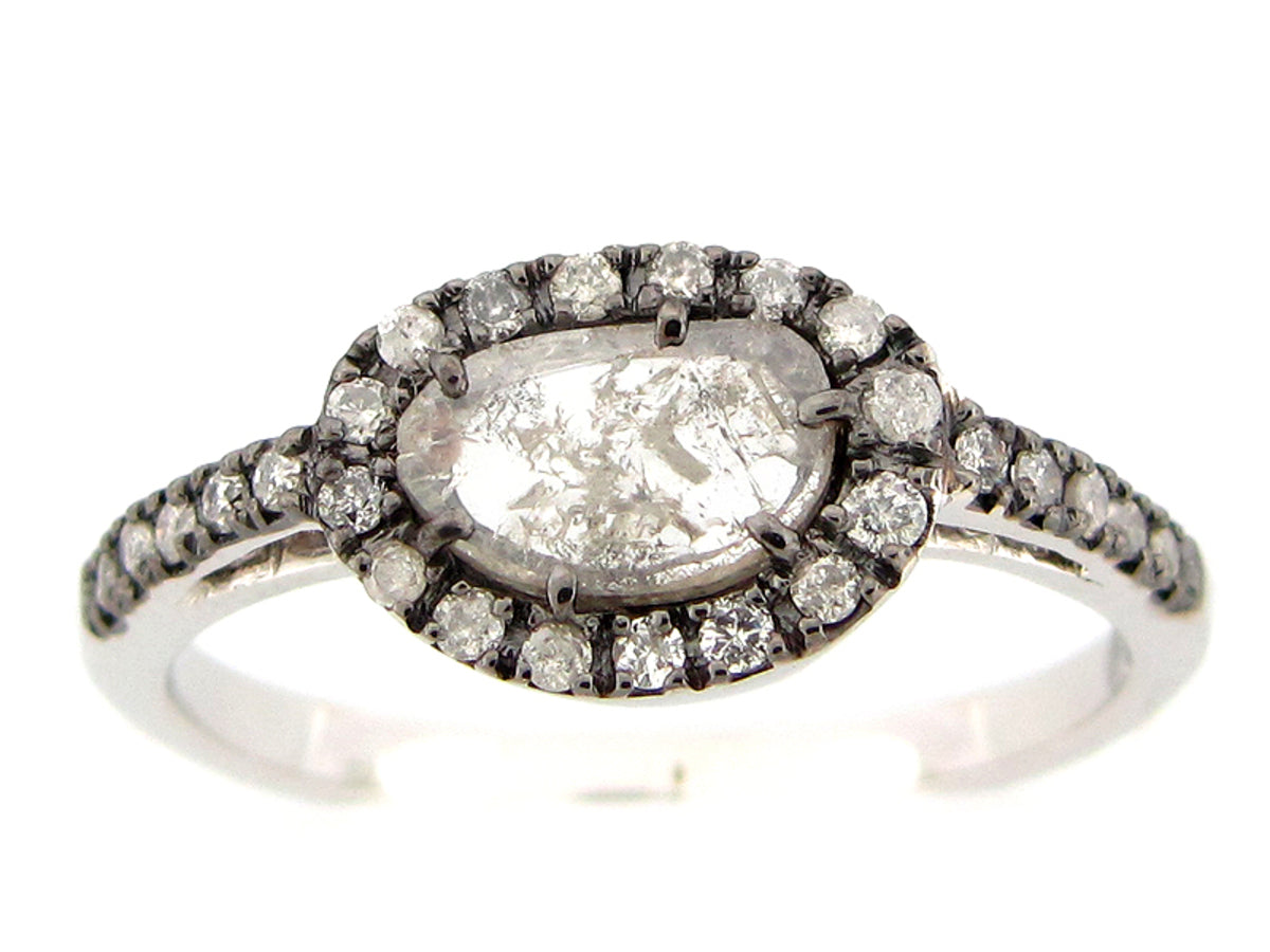 ROSE CUT SLICE GRAY DIAMOND RING, 18KW (N)