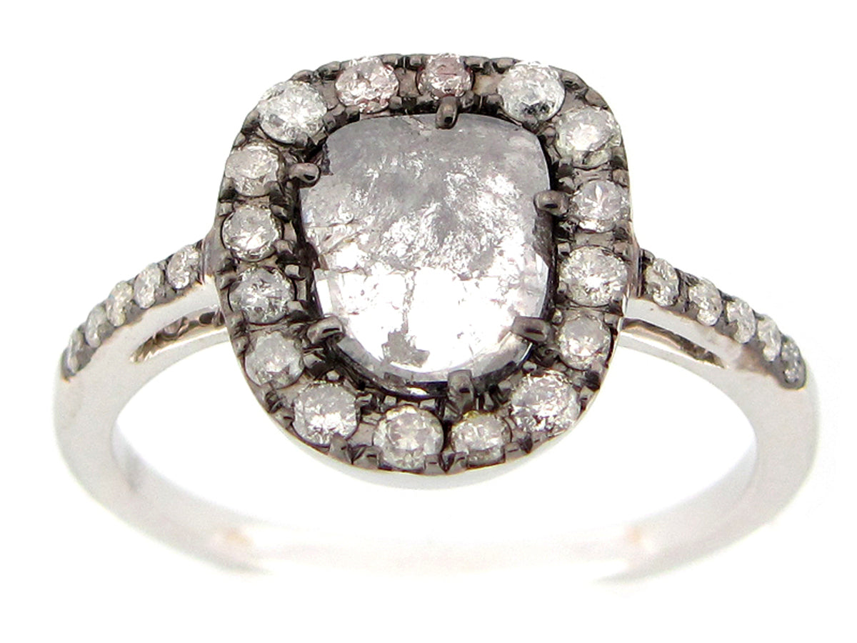 ROSE CUT SLICE GRAY DIAMOND RING, 18KW (N)