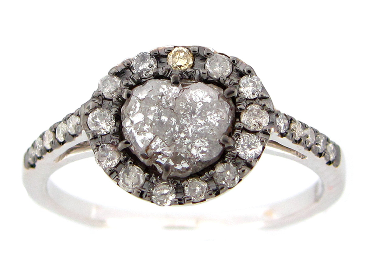 ROSE CUT SLICE GRAY DIAMOND RING, 18KW (N)