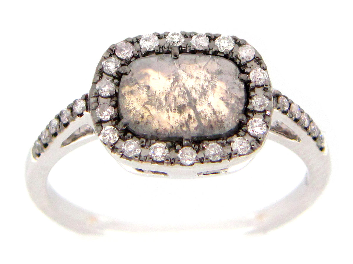 ROSE CUT SLICE GRAY DIAMOND RING, 18KW (N)