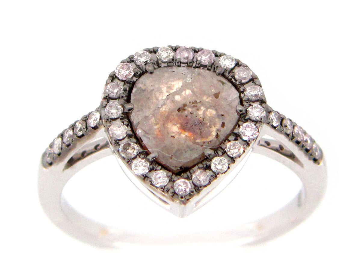 ROSE CUT SLICE GRAY DIAMOND RING, 18KW (N)