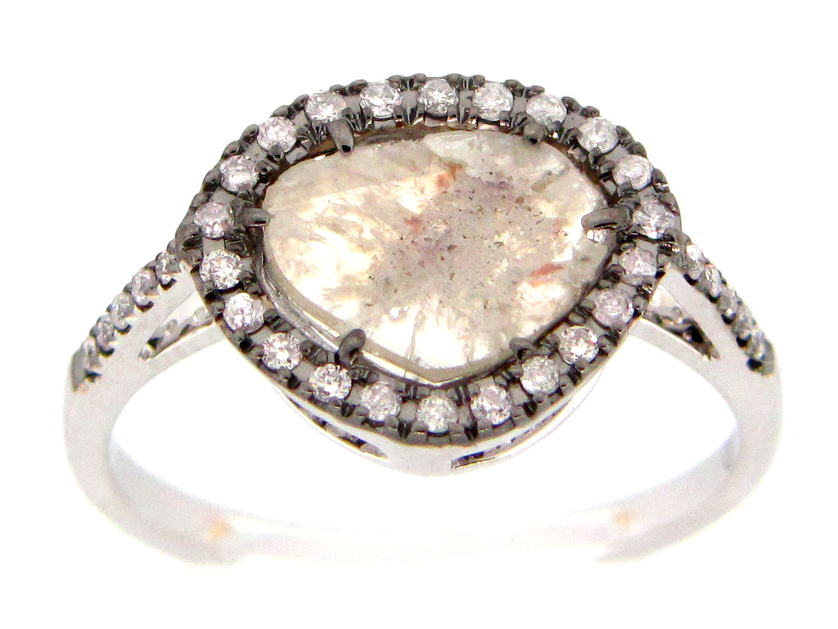 ROSE CUT SLICE GRAY DIAMOND RING, 18KW (N)