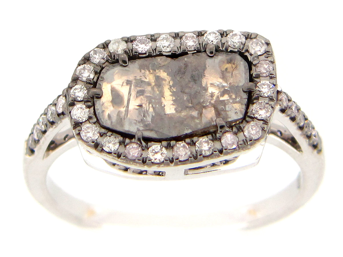 ROSE CUT SLICE GRAY DIAMOND RING, 18KW (N)