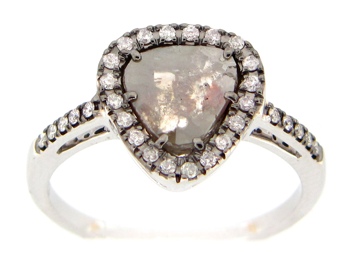 ROSE CUT SLICE GRAY DIAMOND RING, 18KW (N)