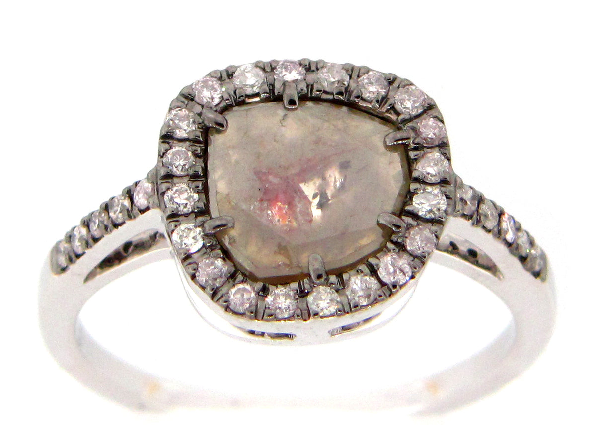 ROSE CUT SLICE GRAY DIAMOND RING, 18KW (N)