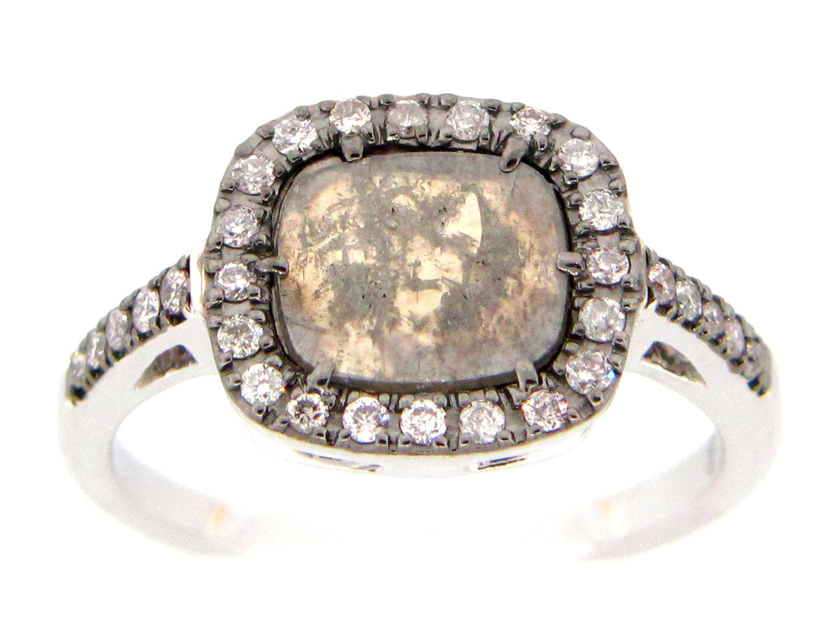 ROSE CUT SLICE GRAY DIAMOND RING, 18KW (N)