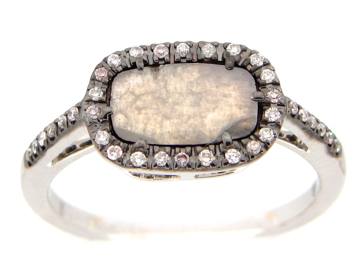 ROSE CUT SLICE GRAY DIAMOND RING, 18KW (N)