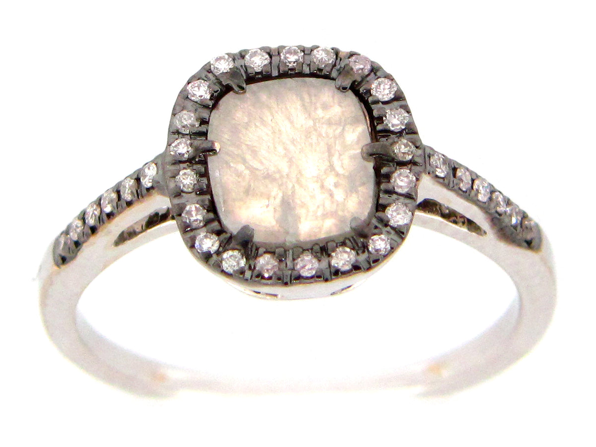 ROSE CUT SLICE GREY DIAMOND RING, 18KW (N)