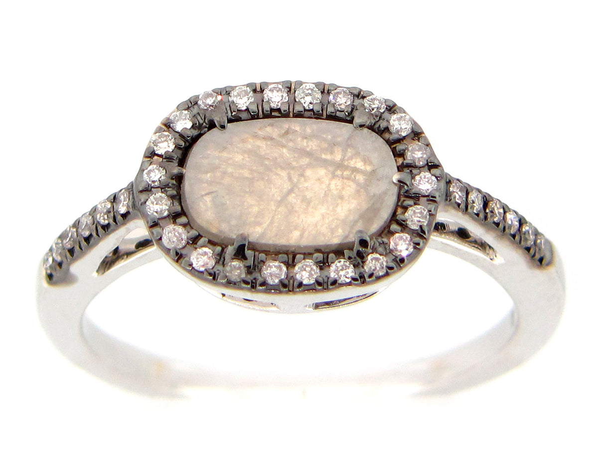 ROSE CUT SLICE GREY DIAMOND RING, 18KW (N)