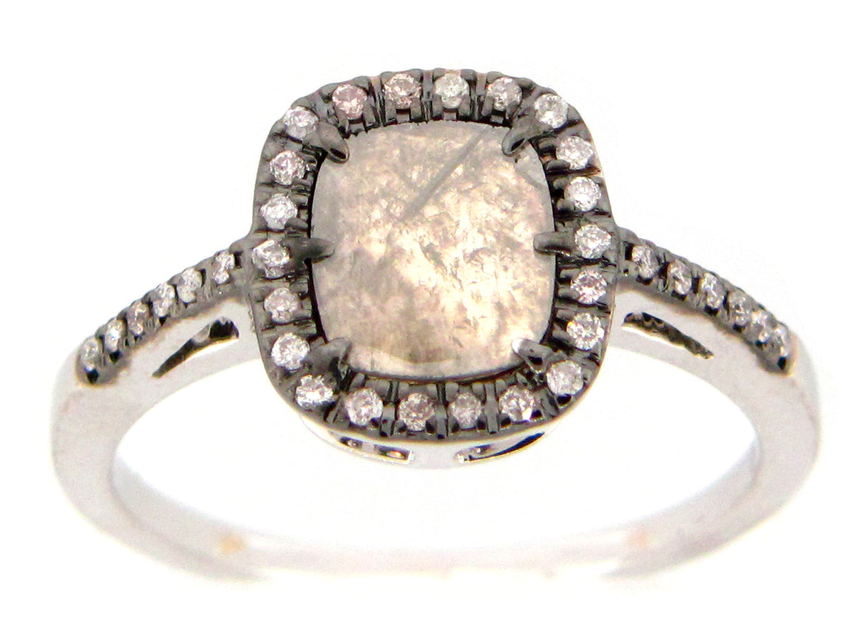 ROSE CUT SLICE GREY DIAMOND RING, 18KW (N)