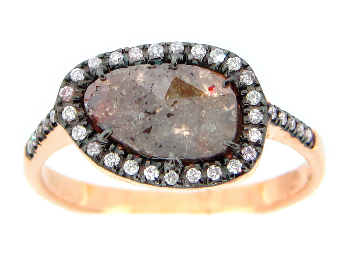 ROSE CUT SLICE BROWN DIAMOND RING, 18KR (N)