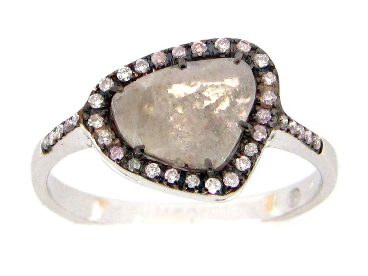 ROSE CUT SLICE GREY DIAMOND RING, 18KW (N)