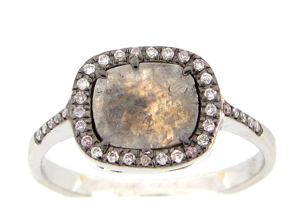 ROSE CUT SLICE GREY DIAMOND RING, 18KW (N)