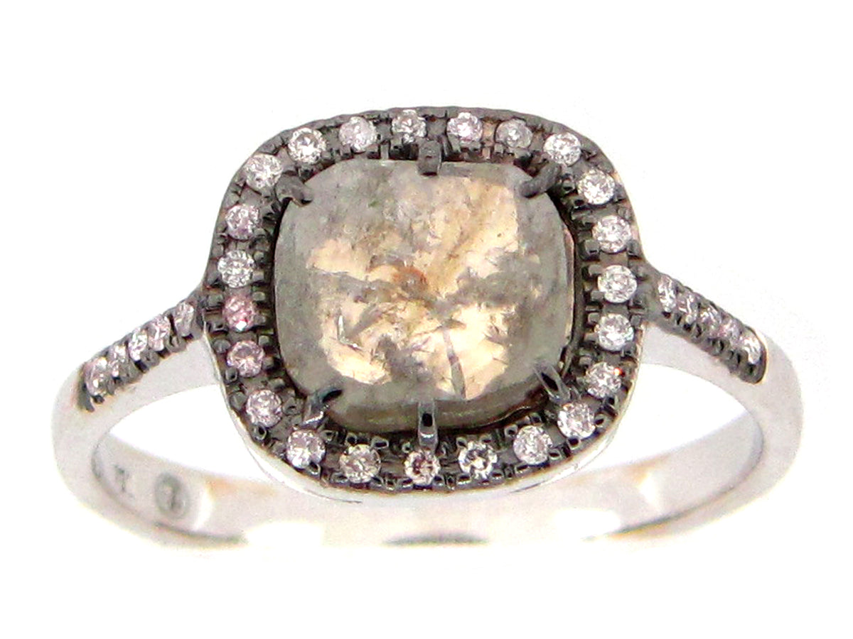 ROSE CUT SLICE GREY DIAMOND RING, 18KW (N)