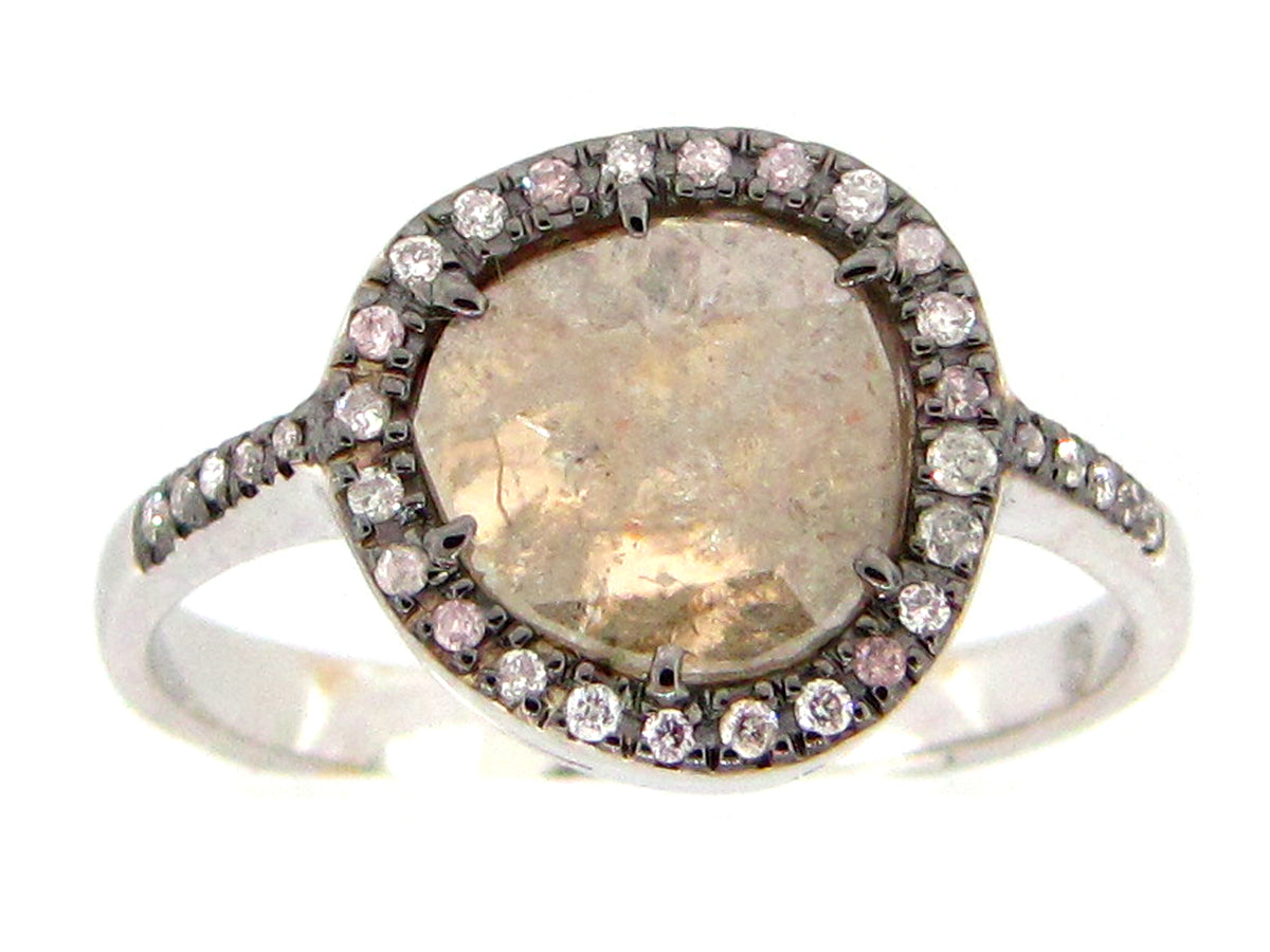 ROSE CUT SLICE GREY DIAMOND RING, 18KW (N)