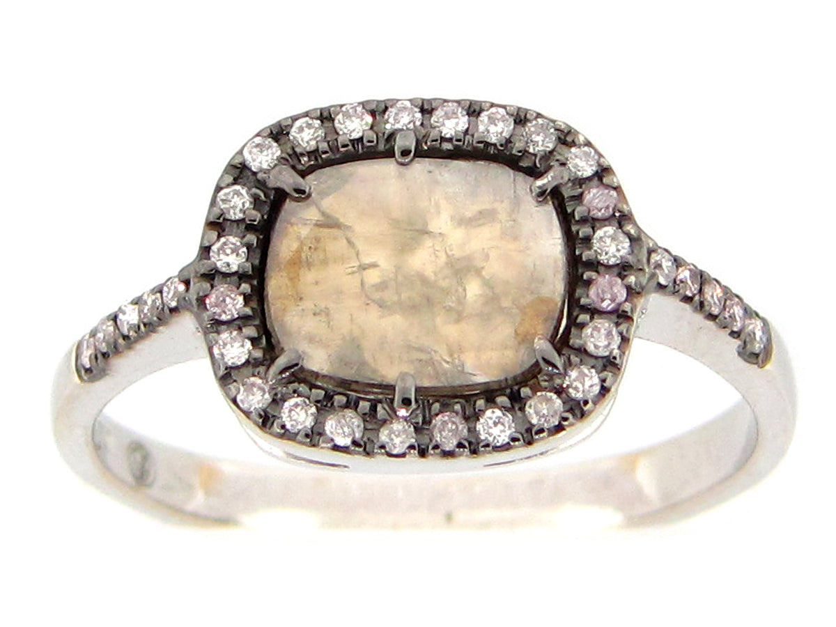 ROSE CUT SLICE GREY DIAMOND RING, 18KW (N)