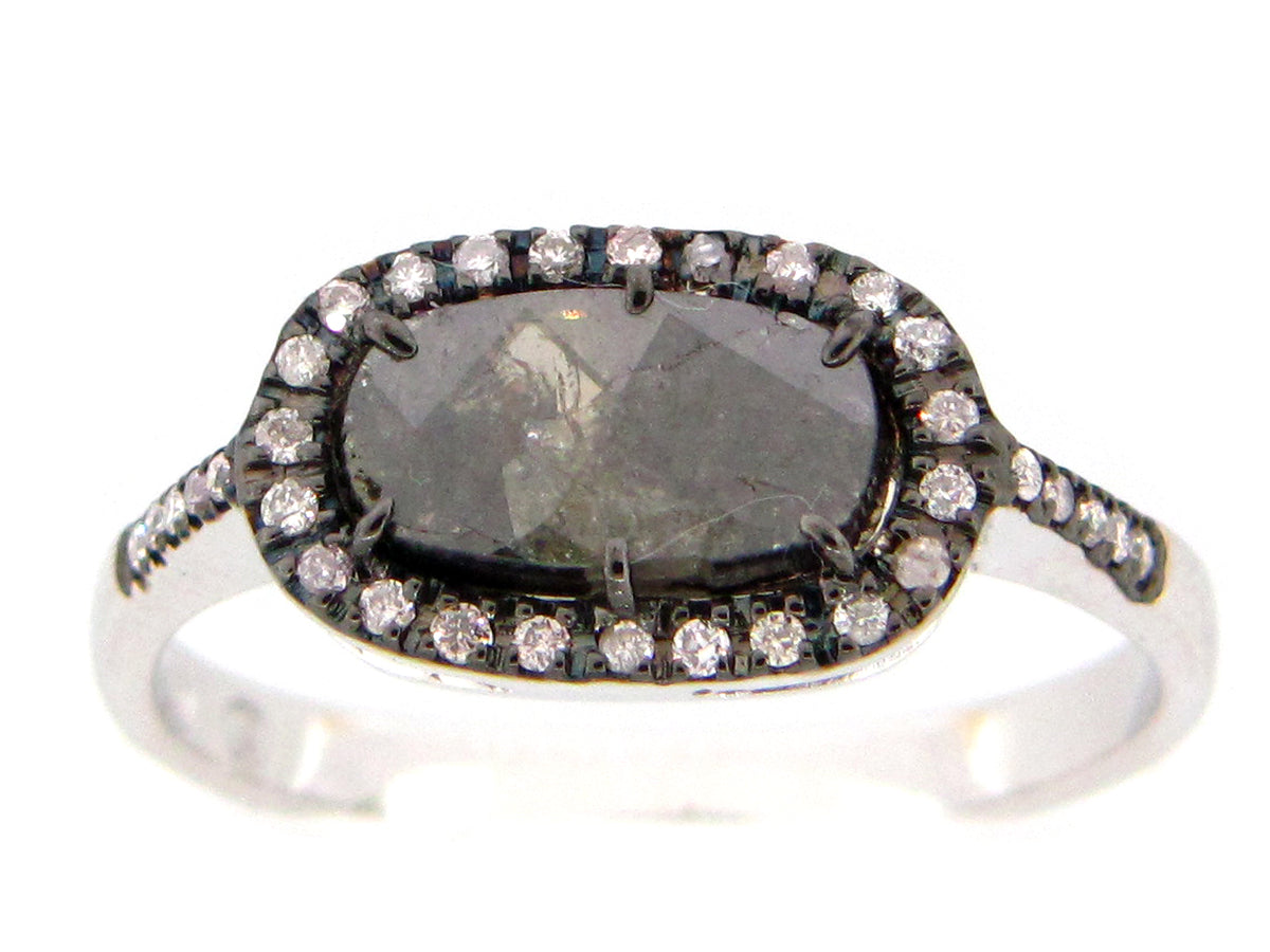 ROSE CUT SLICE BROWN DIAMOND RING, 18KW (N)