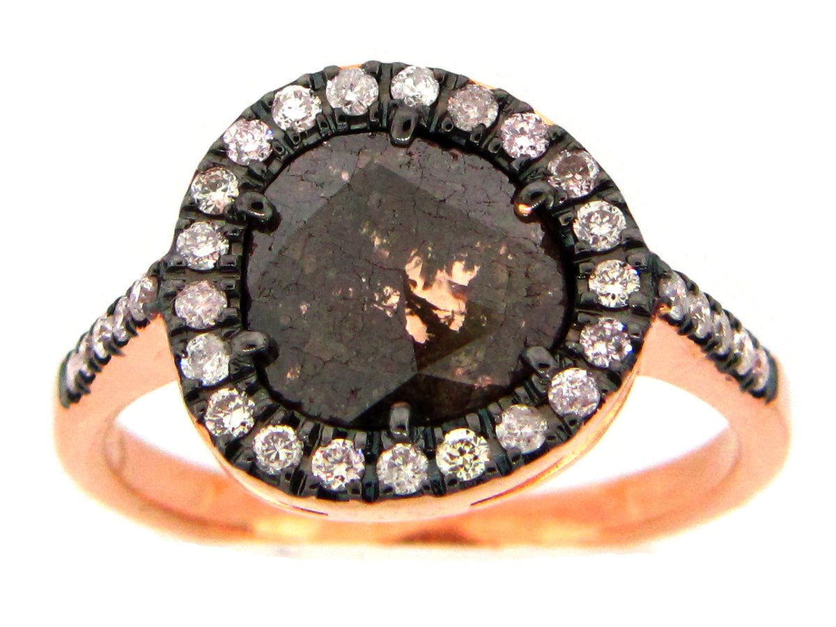 ROSE CUT SLICE BROWN DIAMOND RING, 18KR (N)