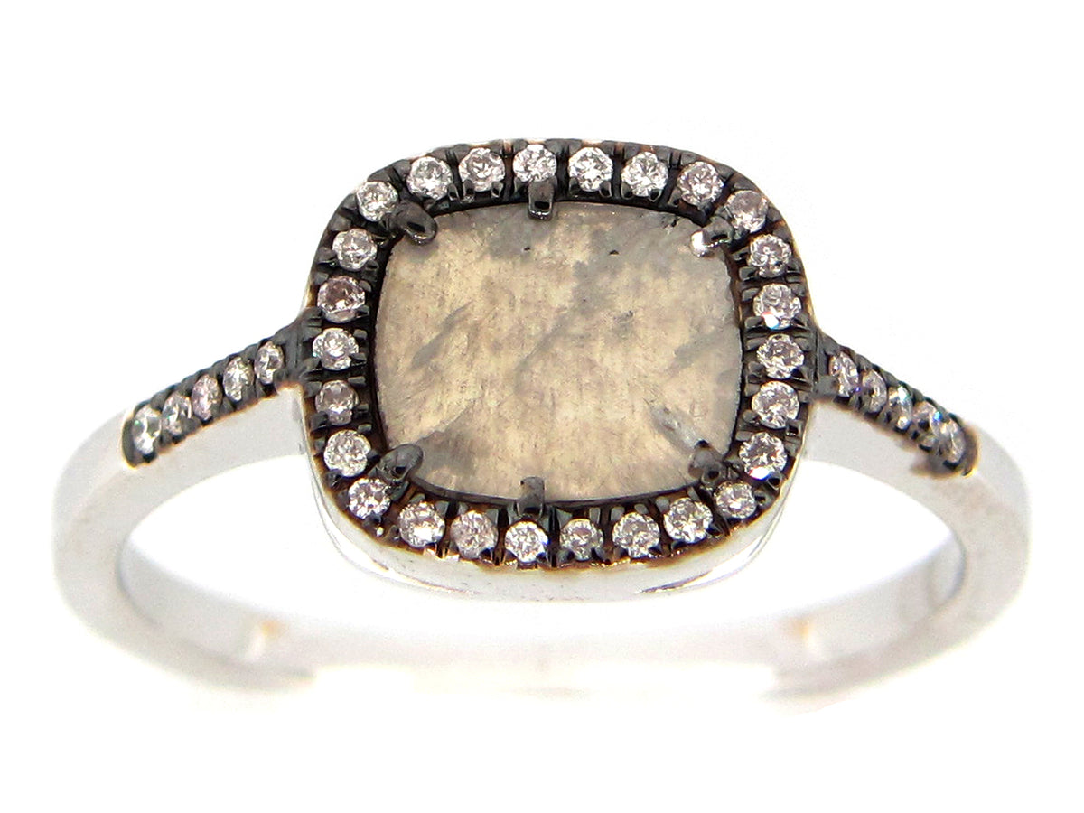ROSE CUT SLICE GREY DIAMOND RING, 18KW (N)