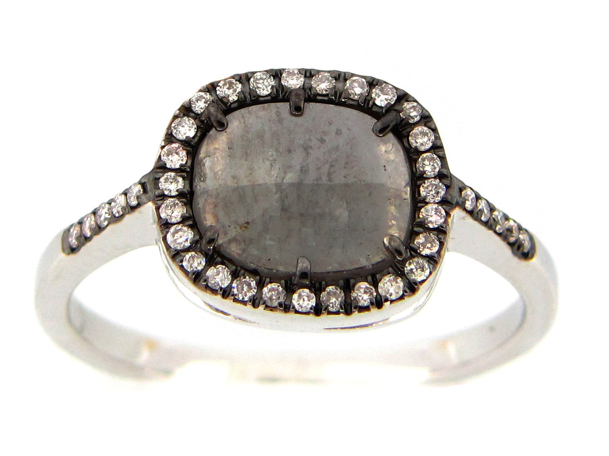 ROSE CUT SLICE BROWN DIAMOND RING, 18KW (N)