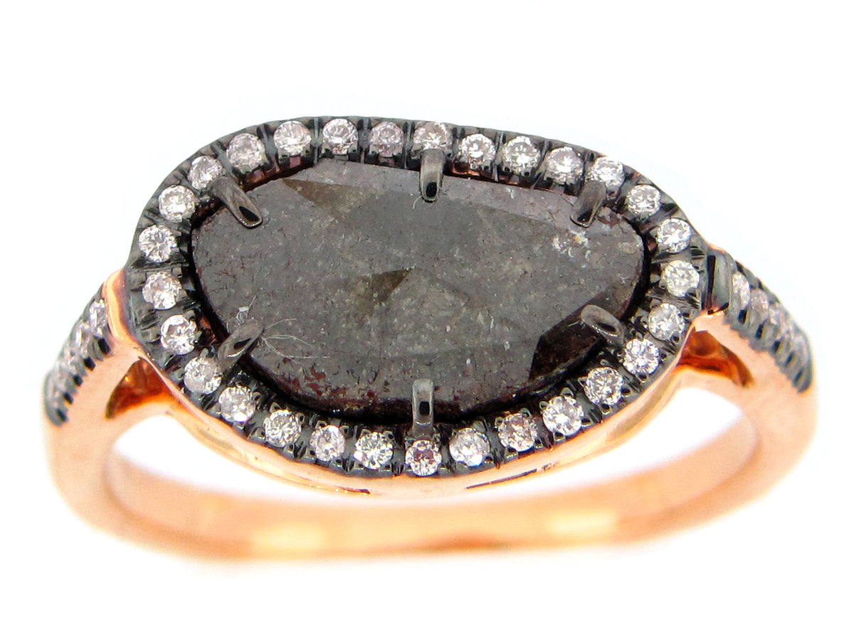 ROSE CUT SLICE BROWN DIAMOND RING, 18KR (N)