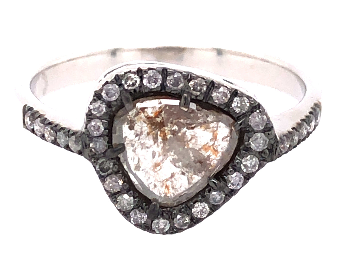 ROSE CUT SLICE GREY DIAMOND RING, 18KW (N)