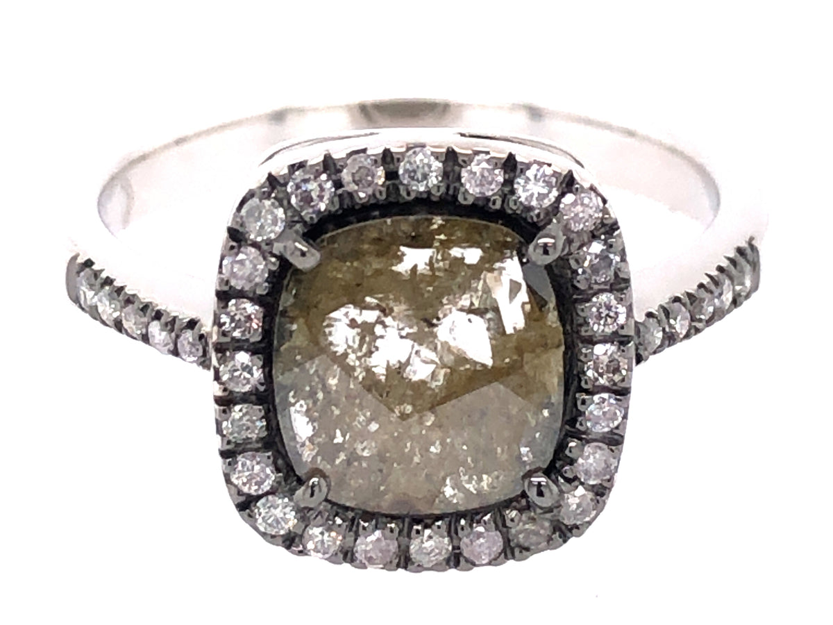 ROSE CUT SLICE GREY DIAMOND RING, 18KW (N)