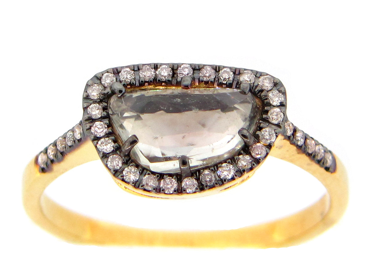 ROSE CUT LIGHT GREEN SAPPHIRE RING, 18KY (H)