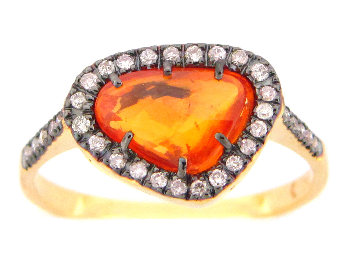 ROSE CUT ORANGE SAPPHIRE & DIAMOND RING, 18KY (U)