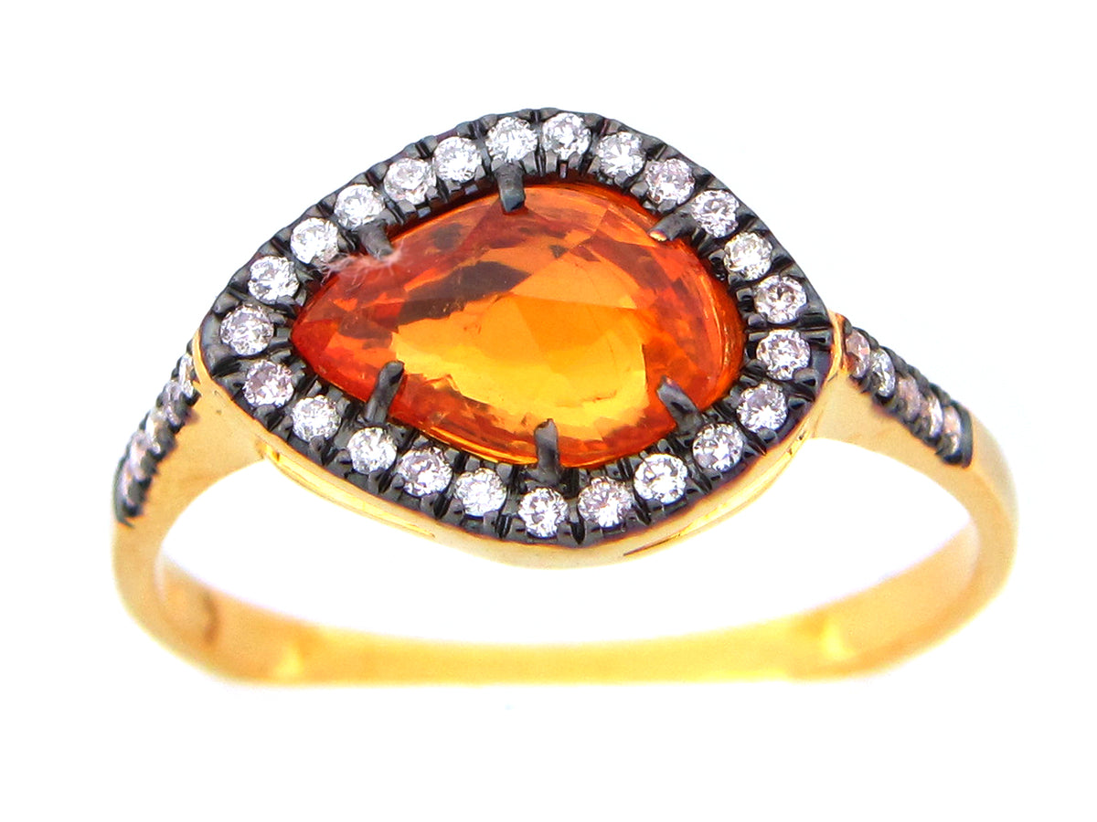 ROSE CUT ORANGE SAPPHIRE & DIAMOND RING, 18KY (U)
